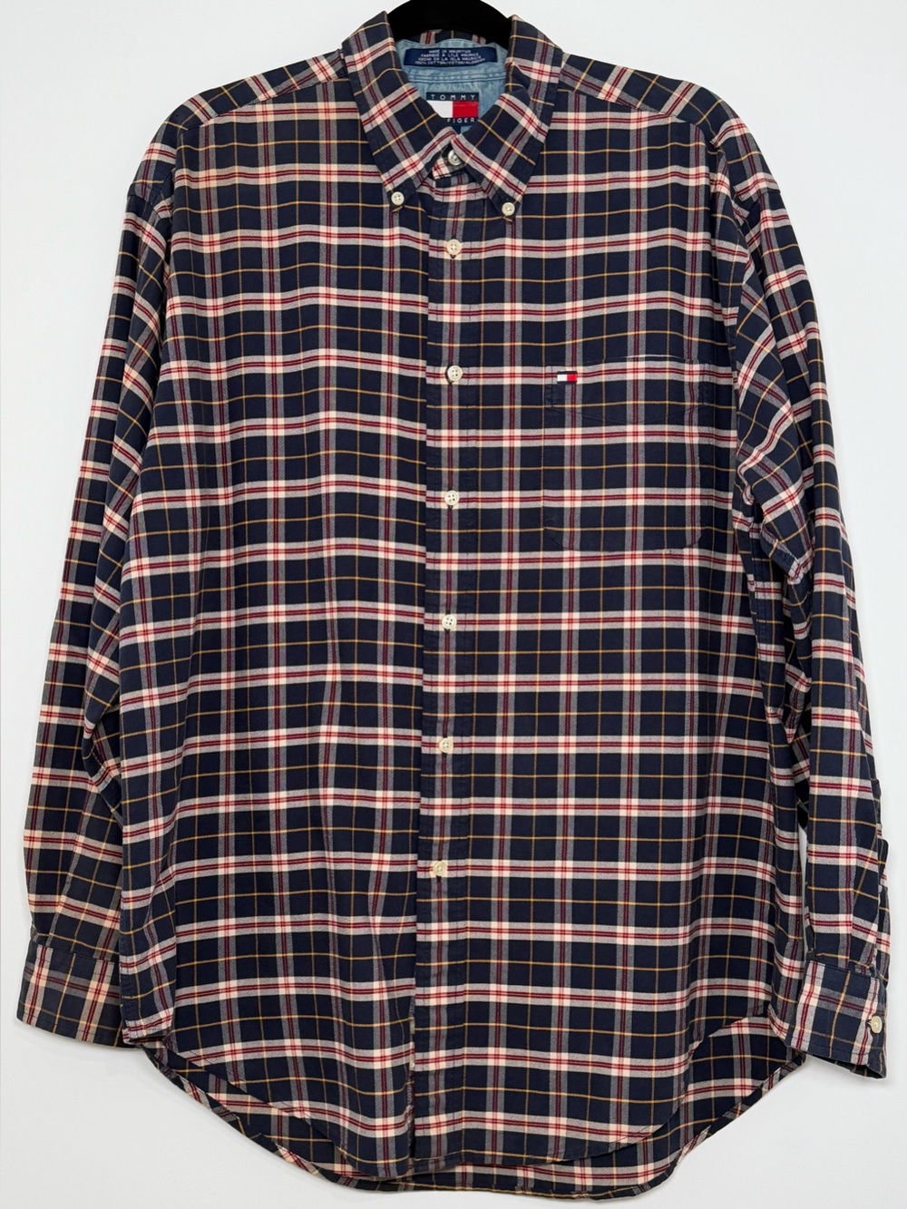 Vintage 1999 Tommy Hilfiger Men’s L Plaid Button Down Shirt Flag Logo